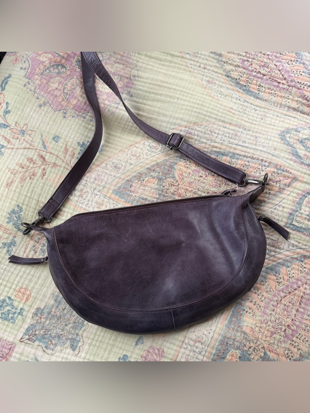 Latico Callie Eggplant Purple Leather Sling Crossbody Bag Slouchy